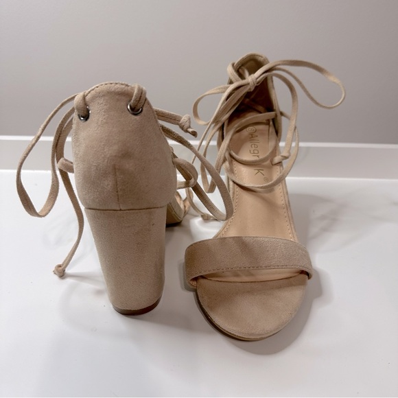 Allegra K Tie Up Strappy Heels Chunky Heel Nude Heels Size 8 Single Fron… - Picture 2 of 7